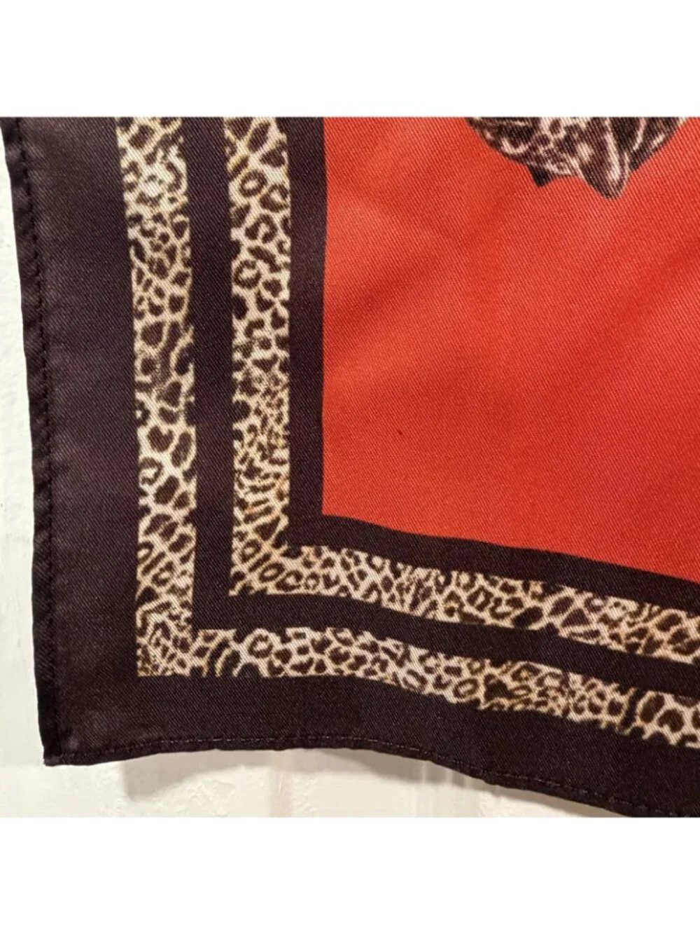 Cabi 100% Silk Scarf Deirdre Leopard Big Cat Animal Print Orange Brown 34” Sq